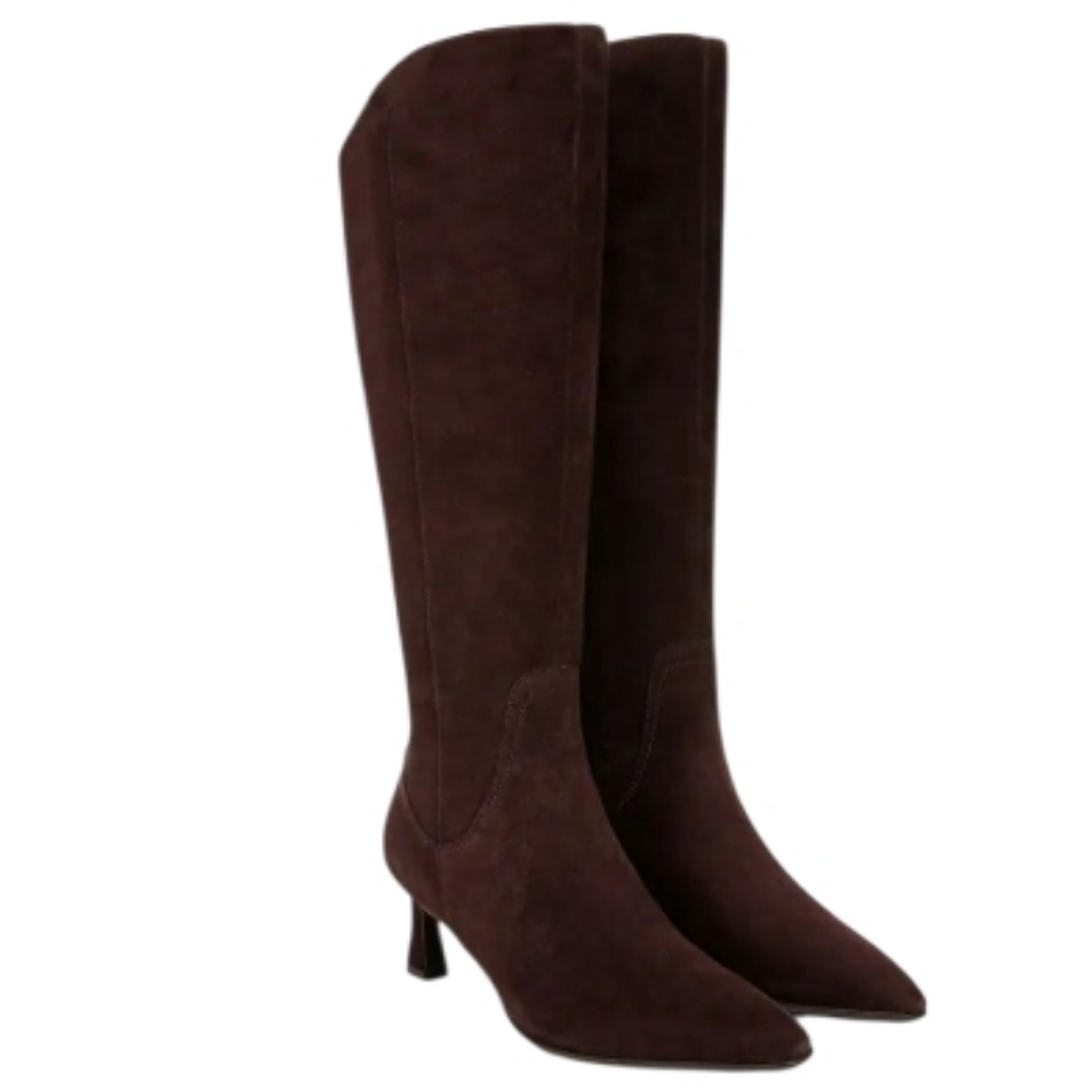 Naturalizer Dark Brown Suede Women's Deesha Wide CaIf Knee High Dress Heel Boots